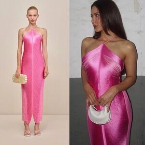 cult gaia Pink Shimmer Halter Midi Dress